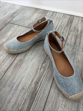 Crown Vintage Denim Espadrille Flats with Ankle Strap